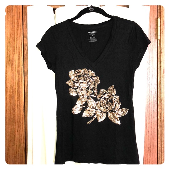 Express Gold Rose Sequin Top - Picture 1 of 1